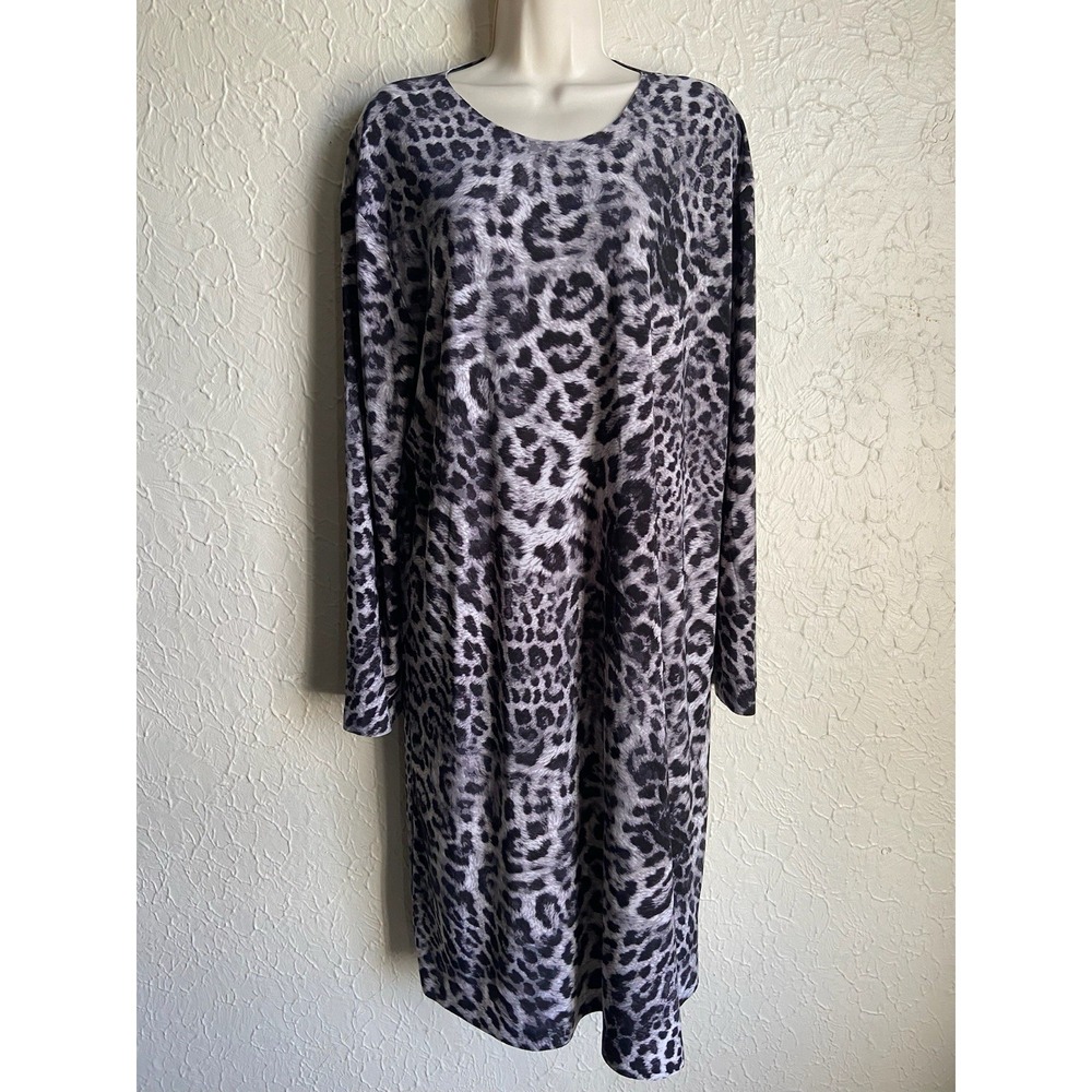 Norma Kamali Gray Cheetah Animal Print Lagenlook Designer Dress Pockets Sz M